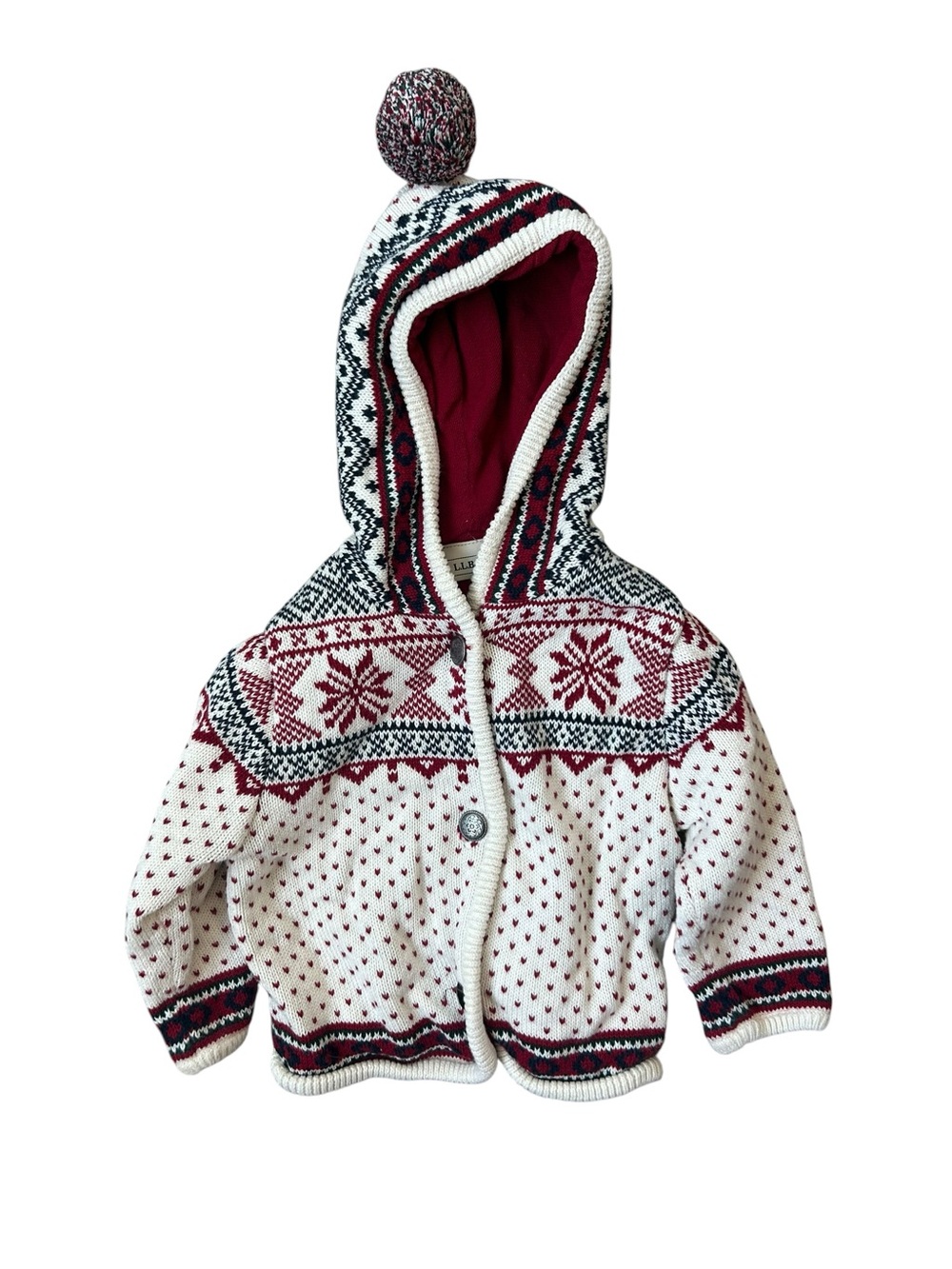 L.L. Bean Baby Toddler Hooded Fair Isle Knit Cardigan Sweater 12-18 Mos
